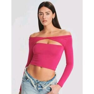 NEW SEROYA $145 Artemis Hot Pink Twist Cut Out Top Off Shoulder Small